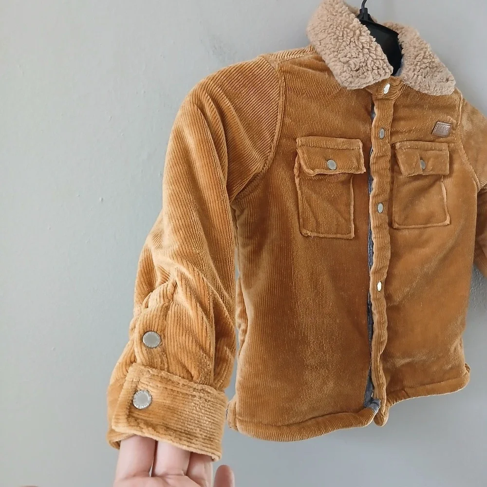 Eddie Bauer Boys 3t Jacket Corduroy Long Sleeve‎ Sherpa Lined Button up Tan - Picture 6 of 13